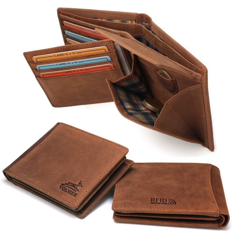Fa.Volmer ® Mens Sturdy Brown Genuine Buffalo Leather Wallet with