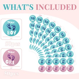Pink and Blue Gender Reveal Stickers - 100 Count, Team Boy and Team Girl Voting Labels for Baby Shower and Gender Reveal Decorations