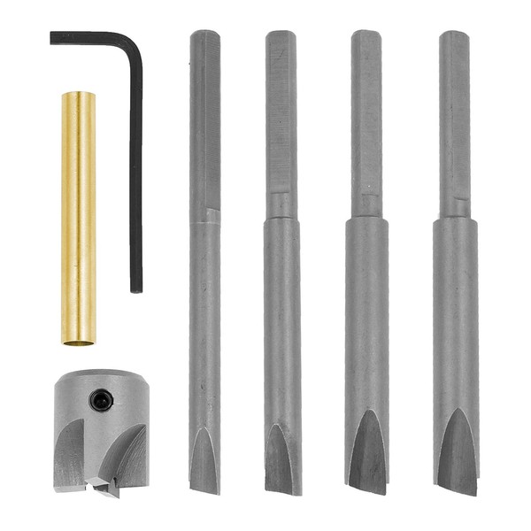Pen Mill Set, 7 PC Pen Barrel Trimming System with 3/4 inch Cutting Head, 7mm, 8mm, 3/8 inch, 10mm Pilot Cutter Shafts, 0 Size Adaptor Sleeve and Hex Key Wrench, Pen Barrel Mill Trimmer Set by Tackpro