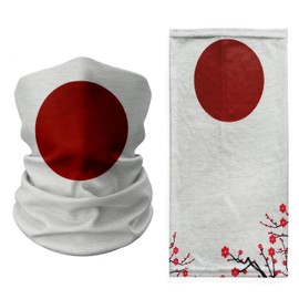 Japan Flag Neck Gaiter with Cherry Blossom Accent – Multifunctional Face and Head Cover – Lightweight, Breathable, and Stylish National Identity Bandana for Travel, Daily Use, and Sport