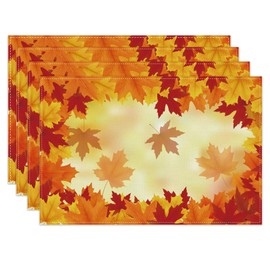 Linen Orange Watercolor Maple Leaf Fall Placemats Set of 4 Farmhouse Fall Autumn Thanksgiving Home Kitchen Dining Room Table Decorations for Home