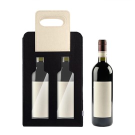 2 Bottle Wine Tote Carrier Portable Felt Wine Bag for Travel, BYOB Restaurant, Wine Tasting,Party,Great Christmas Day Gift for Wine Lover Candy Bag for Christmas Holiday Decorations (Black, 2 Bottle)