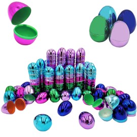 Metallic Fillable Easter Eggs with Hinge Bulk Colorful Bright Plastic Easter Eggs, Perfect For Easter Egg Hunt, Surprise Egg, Easter Hunt, 2.25" Assorted Colors (12-Pack)