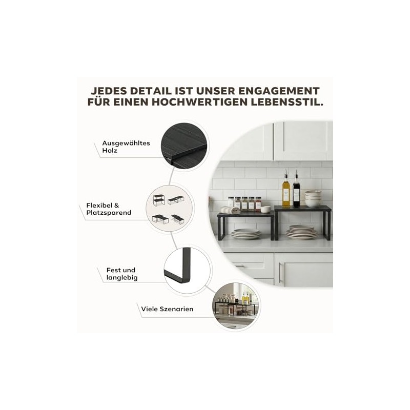 Spice Rack Set of 2 Bamboo and Metal Kitchen Organiser