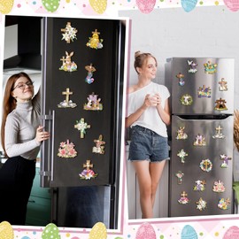 Tellegloww 30 Pcs Easter Diamond Painting Magnets He is Risen Diamond Art Magnet Kits for Adults Corss Refrigerator Magnetic Sticker Egg Bunny Rhinestone Fridge Sticker for DIY Crafts Easter Decor