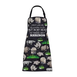 Rhino Apron Rhino Gifts i Might Look Like I'm Listening To You But In My Head I'm Thinking About Rhrinos Cooking Apron
