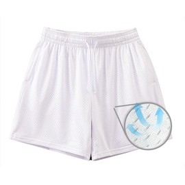 Waghaw Mesh Shorts 6”Mesh Shorts 6 Inch Inseam 6 Shorts Men Mesh Men White Mesh Shorts White Athletic Shorts Men Mesh 6 in Shorts White Athletic Shorts Men White Mesh Basketball Shorts（White, S）