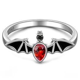Halloween Black Bat Rings for Women Sterling Silver Gothic Jewelry