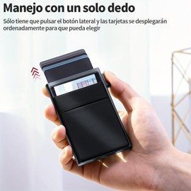 Vantisan Tarjetero Antirrobo con Múltiples Ranuras para Tarjetas, Delgado Tarjetero Metálico con Protección RFID, con Capacidad para 6 Tarjetas Bancarias y Dinero en Efectivo (Negro)