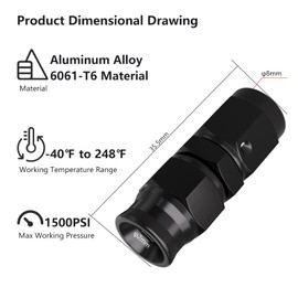 APIELE 3AN Aluminum Black PTFE Straight Hose Fitting Adapter (3AN-Straight-2PCS)