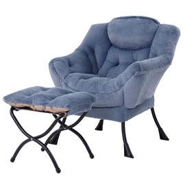 MBOOYOME Lazy Chair with Ottoman, Modern Accent Chair Contemporary Lounge Leisure Upholstered Sofa Chair Set with Armrests, Reading Chair for Living Room, Bedroom, Office, Plush Light Blue