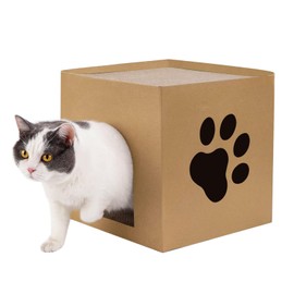 Cat Cardboard Scratcher, Cat Cardboard House with Scratch Pads Box for Indoor, Hideout for Kitty Rabbit Bunny Small Animals (30x30x30cm)