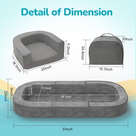 cutebeams 2-in-1 Portable Toddler Travel Bed and Sofa for Kids 1-6 Years, Foldable Toddler Bed with Carrying Bag, for Indoor or Outdoor Use, Size L