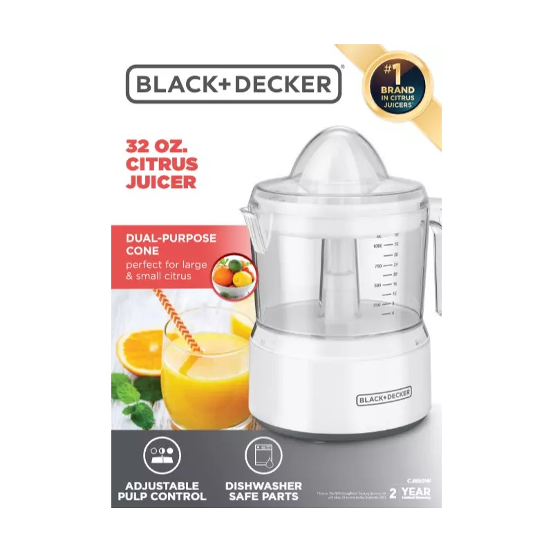 BLACK+DECKER 32oz Citrus Juicer with Self-reversing Cone White CJ650W 1