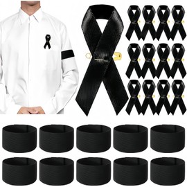 joonnair 20 Black Satin Brooches and 10 Elastic Mourning Bracelets Mourning Pile Bracelets and Funeral Bandages for Funeral Funeral Funeral Accessories and Funeral Bows for Football Teams Memorial