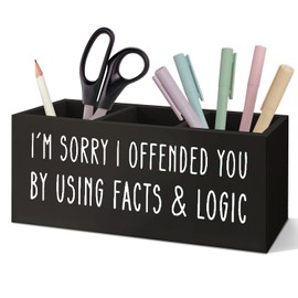 SNNDER Funny Office Gifts Pen Holder for Desk, Sarcastic Gifts for Women Men Coworkers, I'm Sorry I Offended You Funny Wooden Pen Pencil Holder Organizer for Office Desk Accessories