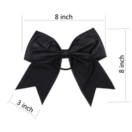 Cheerleader Bows Cheerleading 8 inch Sparkle Glitter Ponytail Holder Hair Tie School for High School College Girl Team Sports 6 Pcs … (Black)