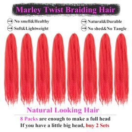 Marley Twist Braiding Hair 24 Inch 8 Packs – Fluffy&Tangle-Free Cuban Twist Hair for Braiding, Natural Look Synthetic Long-Lasting Spring Afro Kinky Twist Hair Extensions (RED)