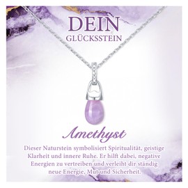 FLHEART Amethyst Necklace Women's Necklaces for Women - 18K White Gold Jewellery Lucky Chain with Natural Stone Amethyst Pendant, Crystal Lucky Stone Necklace, Healing Stones Chain Gifts for Women
