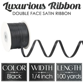 MEEDEE Black Ribbon 1/4 Inch Lux Double Faced Satin 100 Yards Spool Thin Black Ribbon for Crafts, Gift Wrapping, Ornaments, Holiday Decorating, Hair Bow, Wedding, Birthday, Party Supplies