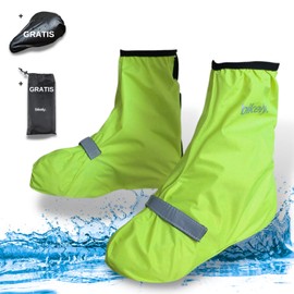 Sweatness Bikely Waterproof Cycling Overshoes UK Size 3 to 11 Including Saddle Cover and Bag with Reflective Strips and Easy Size Adjustment for Men and Women in Black and Yellow., yellow, 44-46