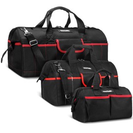 HAUTMEC 3PCS Large Tool Bag Set, Heavy-Duty Wide Mouth Tool Bags with 1680D Tear-Resistant Fabric & Metal Frame, Durable Tote Bag with Padded Shoulder Strap, Non-Slip Base, Double Zipper – HT0297