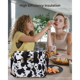 Tuwubi Women Lunch Bags for Work,Large Insulated Lunch Box with Pockets,Lunch Tote Bag for Office,School and Picnic (Cow Print)