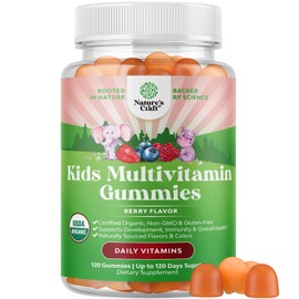 USDA Organic Kids Multivitamin Gummies - Vegan Organic Multivitamin for Kids 2+ with 14 Essential Vitamins and Minerals - Daily Kids Gummy Multivitamins - Vegan Nut Free & Non-GMO (120 Count)