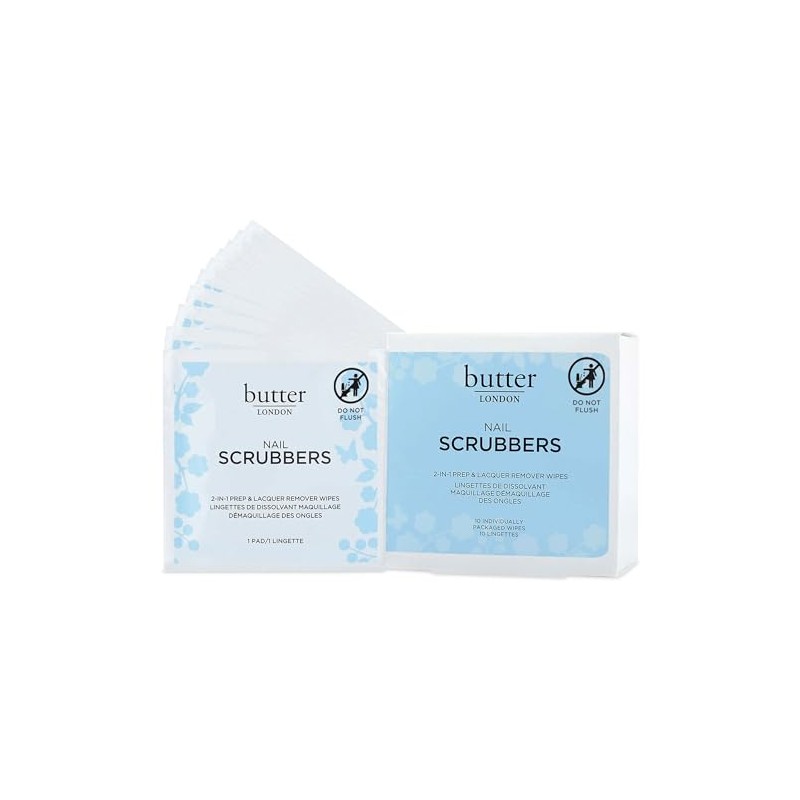 butter LONDON Scrubbers 2-in-1 Prep & Remover Wipes, 3.27 Oz.