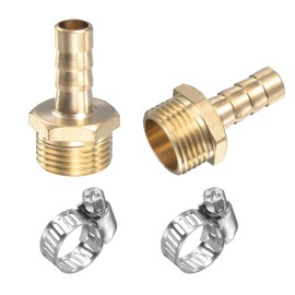 sourcing map Brass Hose Barb Fitting Straight 8mm x G3/8 Male Thread Pipe Connector with Stainless Steel Hose Clamp, Pack of 2