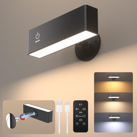 DetarZinLED Rechargeable Magnetic Wall Sconce with Remote, Battery Operated Wall Light, Black Wireless Wall Sconce, Black Wall Lamps for Bedroom, Bedside, Kitchen, Cabinet, Living Room, Picture