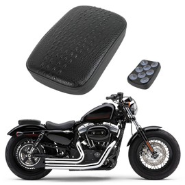 DREAMIZER Black Crocodile Leather Pillion Passenger Pad Seat Rectangular Motorcycle Solo Seat Universal Rear Seat Cusion 8 Suction Cups Pillon Cushion Compatible with Harley Custom Chopper Cruiser
