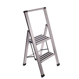 Sorfey Premium 2 Step Modern Aluminum Ladder. Lightweight,-Ultra Slim Profile, Anti Slip Steps, Sturdy-Portable for Home, Office, Kitchen, Photography Use, Aluminum Finish