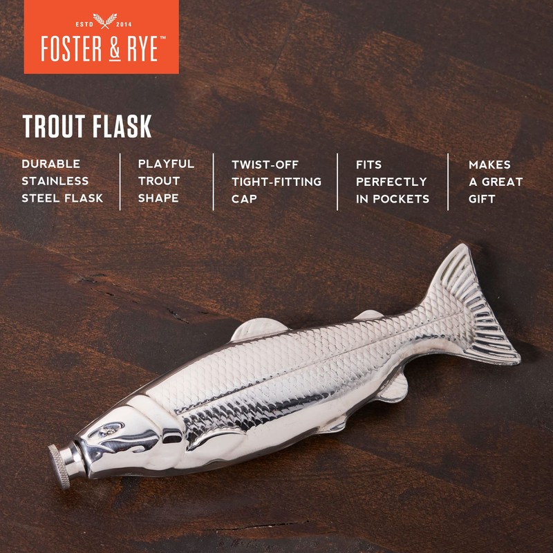 Foster & Rye Trout Flask - Fish Flask Stainless Steel