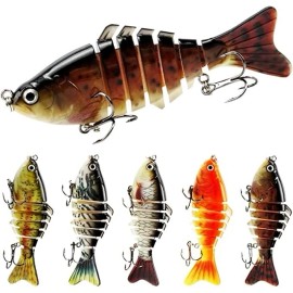 Voyagers Fishing Lures 5pcs 3D Lifelike for Bass Trout Perch Freshwater