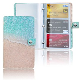 Jasenna Business Card Holder,Business Card Book Case PU Leather Organization Binder Name ID Card Holder for Men & Women, Up to 96 Cards Capacity(1-Sandbeach)