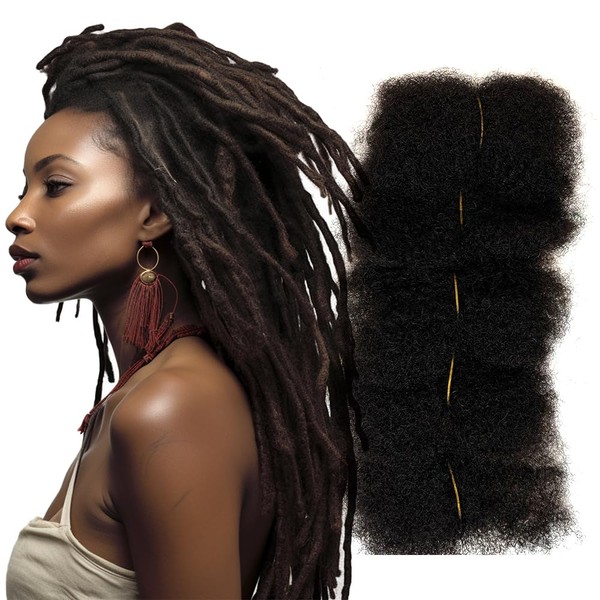 Afro Kinky Bulk Human Hair for Making Locs, Repair Dreadlocks, Twist Braiding, Pack of 4, Can be Dyed and Bleached Natural Black #1B 8 Inches