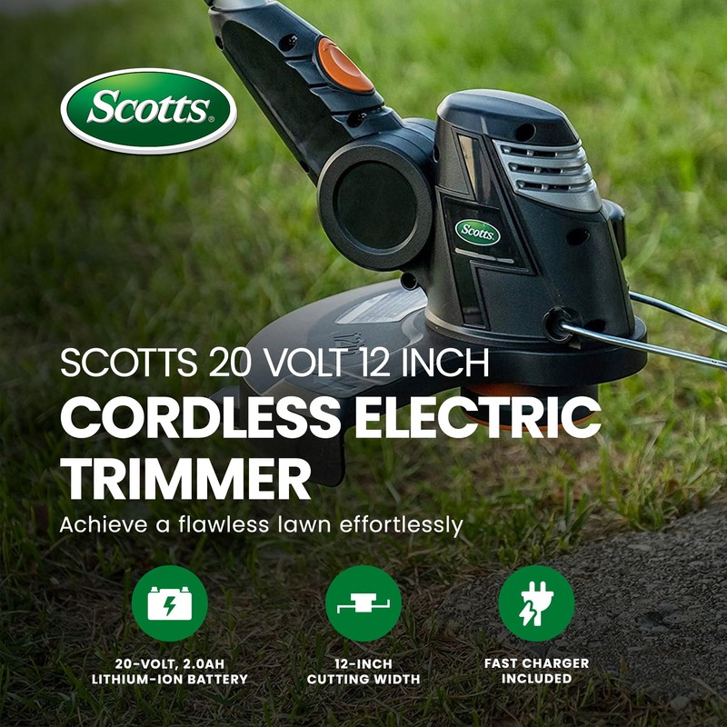 Scotts LST02012S 20-Volt 12-Inch Cordless String Trimmer, 2.0Ah Battery and