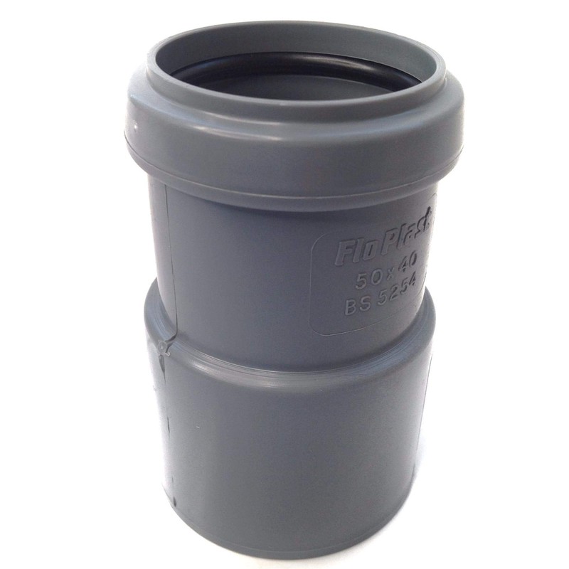 FLOPLAST 50mm x 40mm Grey Pushfit Waste Pipe Reducer
