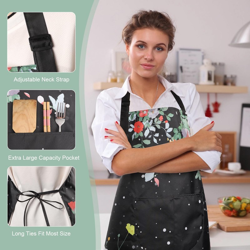 IHFAIO Apron for Women with Pockets, 2 Pcs Waterproof Floral