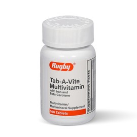 Rugby Tab-A-Vite Multivitamin with Iron and Beta-Carotene - Daily Multivitamin for Adults, Supports Overall Health, Multimineral Supplement - 100 Tablets