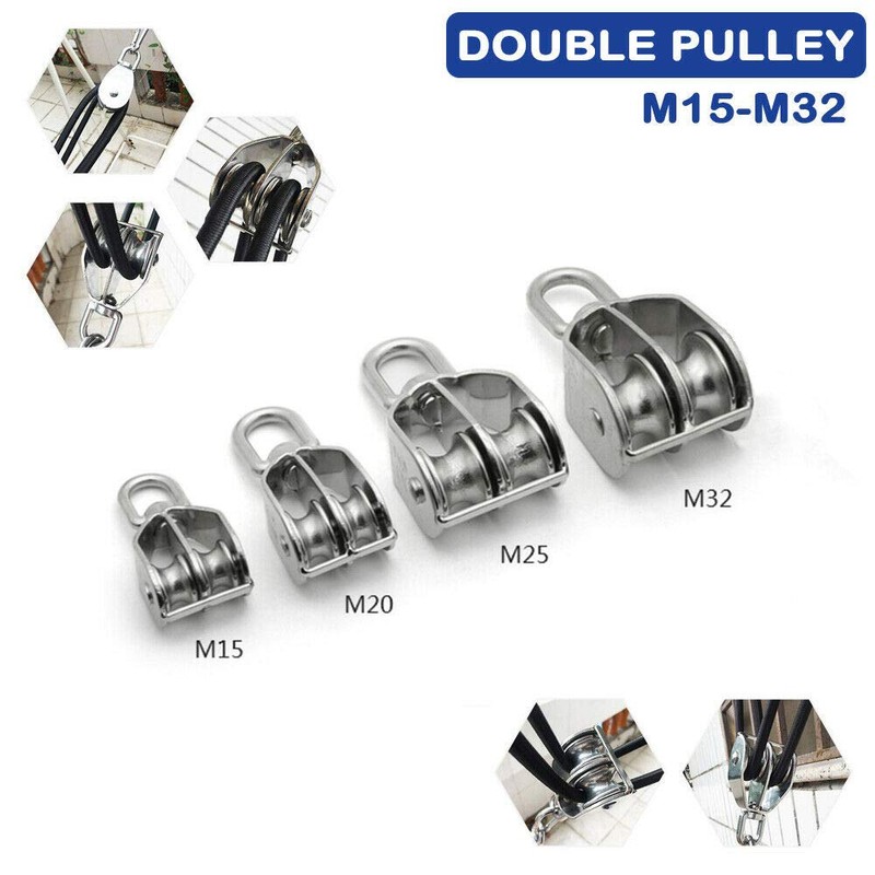 SUPERTOOL Pulley Block, M15 Stainless Steel Double Swivel Pulley Roller
