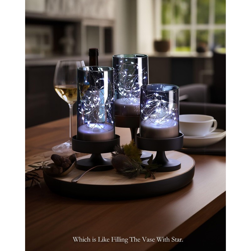 Homemory Flickering Flameless Candles with Remote, Embedded String Lights in