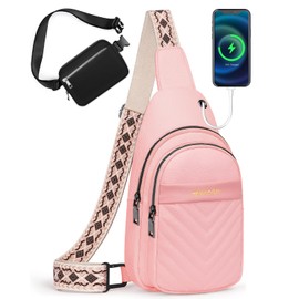 Awlcaw Crossbody bags for Women, Faux Leather Small Sling Bag Fashion Shoulder Waist Packs Purse and Fanny Packs Set, Pink