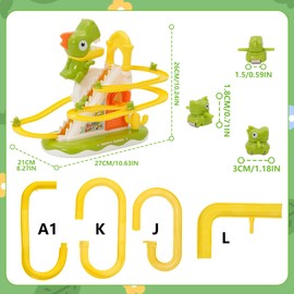 Race Track Toy Climbing Stairs Toys Roller Coaster Toy Double Track Dinosaur Slide Game with 3 Dinosaurs Race Car Toys with Music Light Orbit Chasing Game Gift for Kids Toddlers Boys Girls