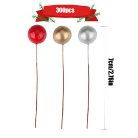 300 Pcs Christmas Holly Berries Red Gold and Silver Artificial Berries for Christmas Wreath Making Supplies Christmas Tree Flower Decorations Christmas Party Decoration