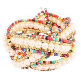 Touchstone New Indian Bollywood Exclusive Style Finely HIntertwined Multi Color Glass Beads Beaten Metal Beads Faux Pearls Braided Free Size Designer Jewelry Cuff Bracelet in Silver Tone for Women.