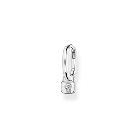Thomas Sabo Single Creole Earrings with Lock Pendant 925 Sterling Silver CR700, Silver, Cubic Zirconia