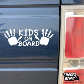 Kids On Board Decal - Sticker Bomb Vinyl Decal for Car Truck, Computer, Anywhere! Premium 6 Year Outdoor Vinyl (White, 2)
