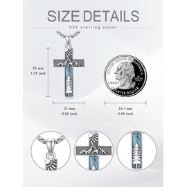 Flpruy Turquoise Cross Necklace for Men 925 Sterling Silver Western Cross Pendant Necklaces Mountain Cross Necklace Turquoise Western Jewelry Gifts for Men Women
